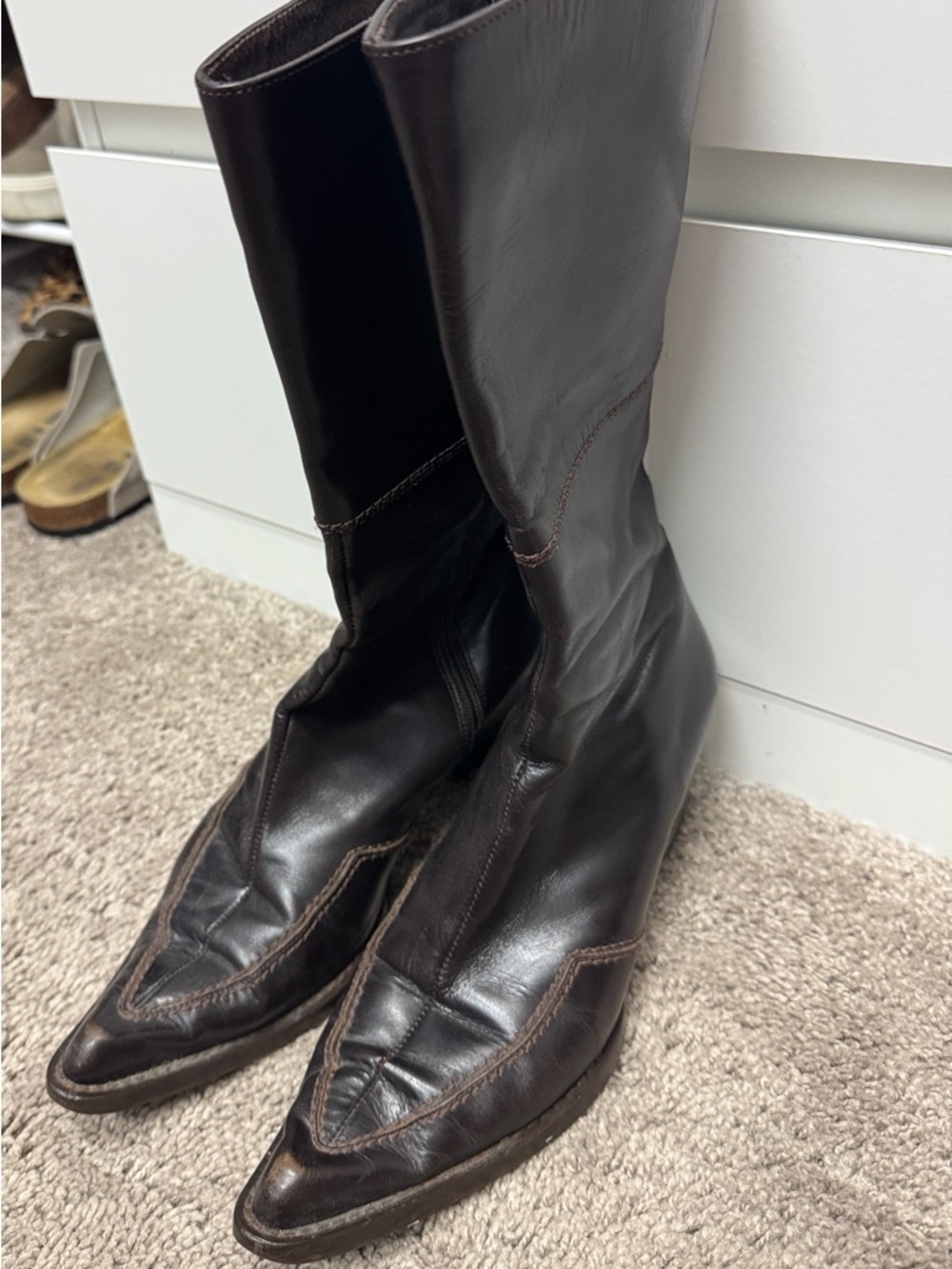 Zara Chocolate Brown Leather Mid-Calf Heeled Boots